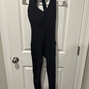 Athleta Black Sleeveless Jumpsuit with V-Neckline